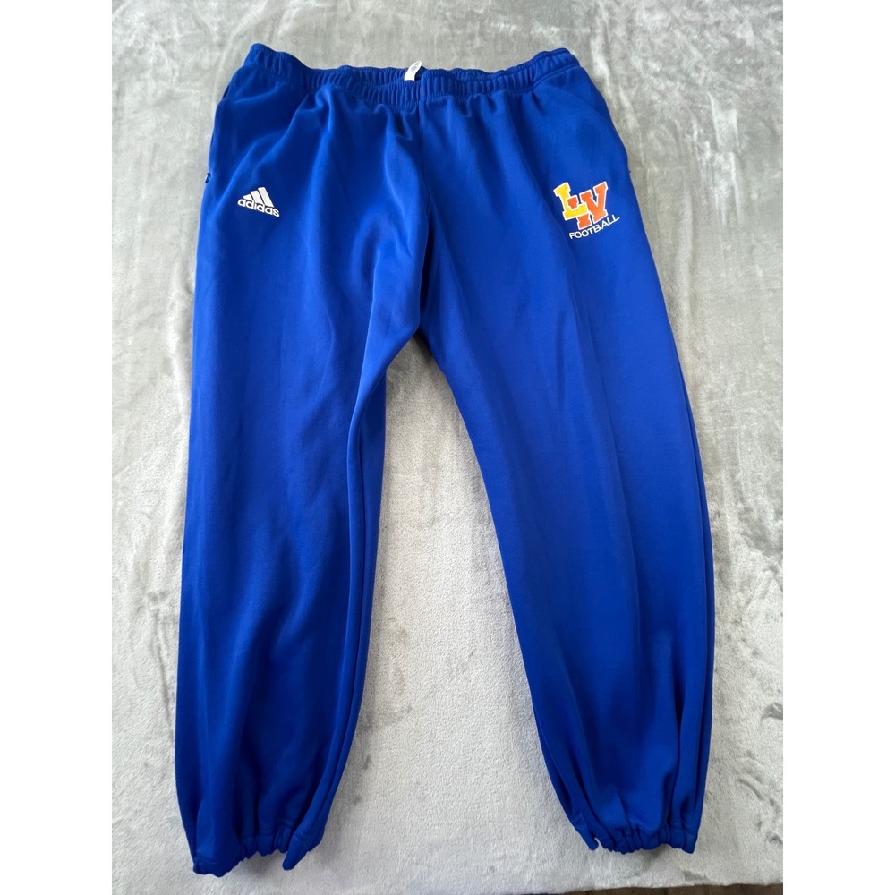Adidas Sweatpants Mens 2XL Blue LV Football Logo Fleece Lined Cinch Hem Joggers